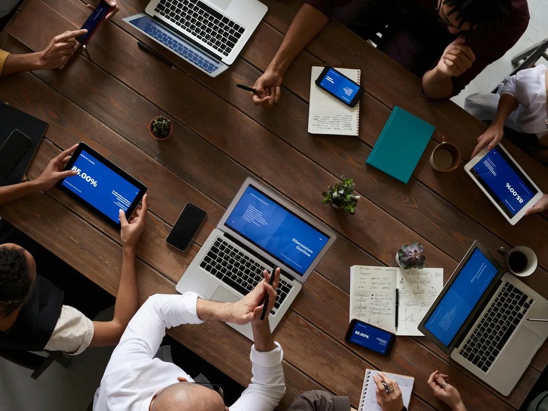 Business consulting team reviewing analytics